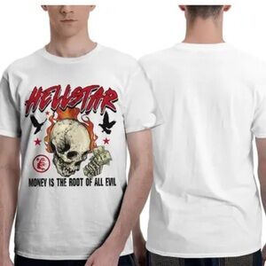 White Graphic T-Shirt for Men. Hellstar Money is The Root of All Evil S